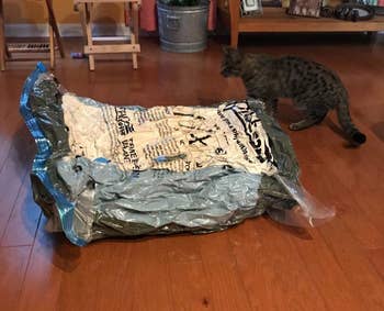 Vacuum-sealed container  aft  excess aerial  is removed, visibly much  compact