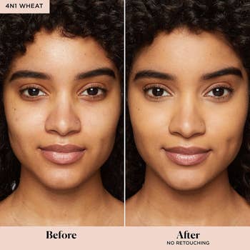 a model before and after for the tinted moisturizer
