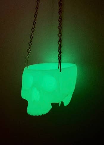 The hanging skull glowing in the dark