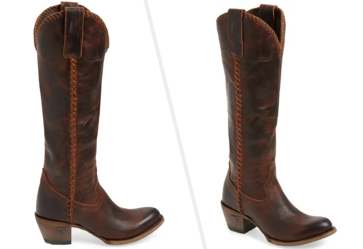 Two images of brown cowboy boots