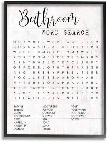 close up of bathroom word search with black frame