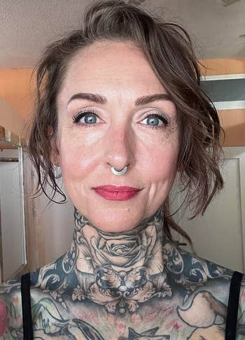 reviewer wearing the blush connected their look and lips