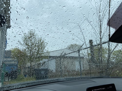 Reviewer photo of their windshield full of water droplets