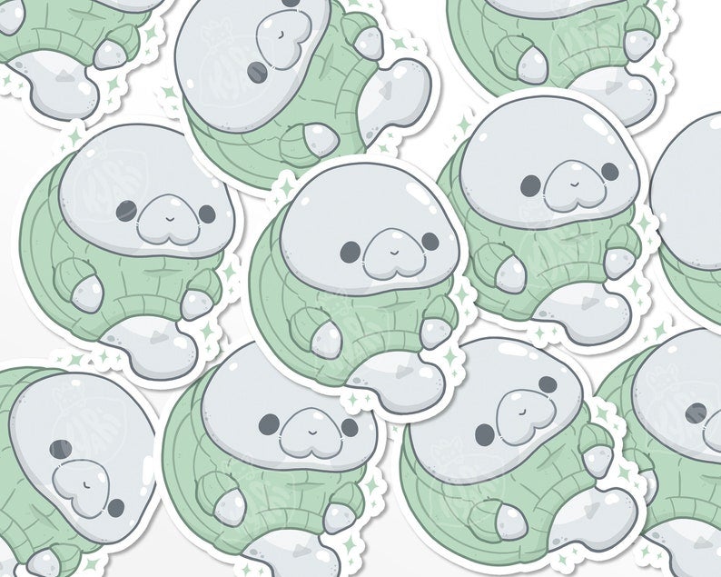 sticker of cute manatee in green sweater
