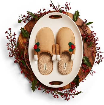 closeup of turkey shaped slippers on serving tray