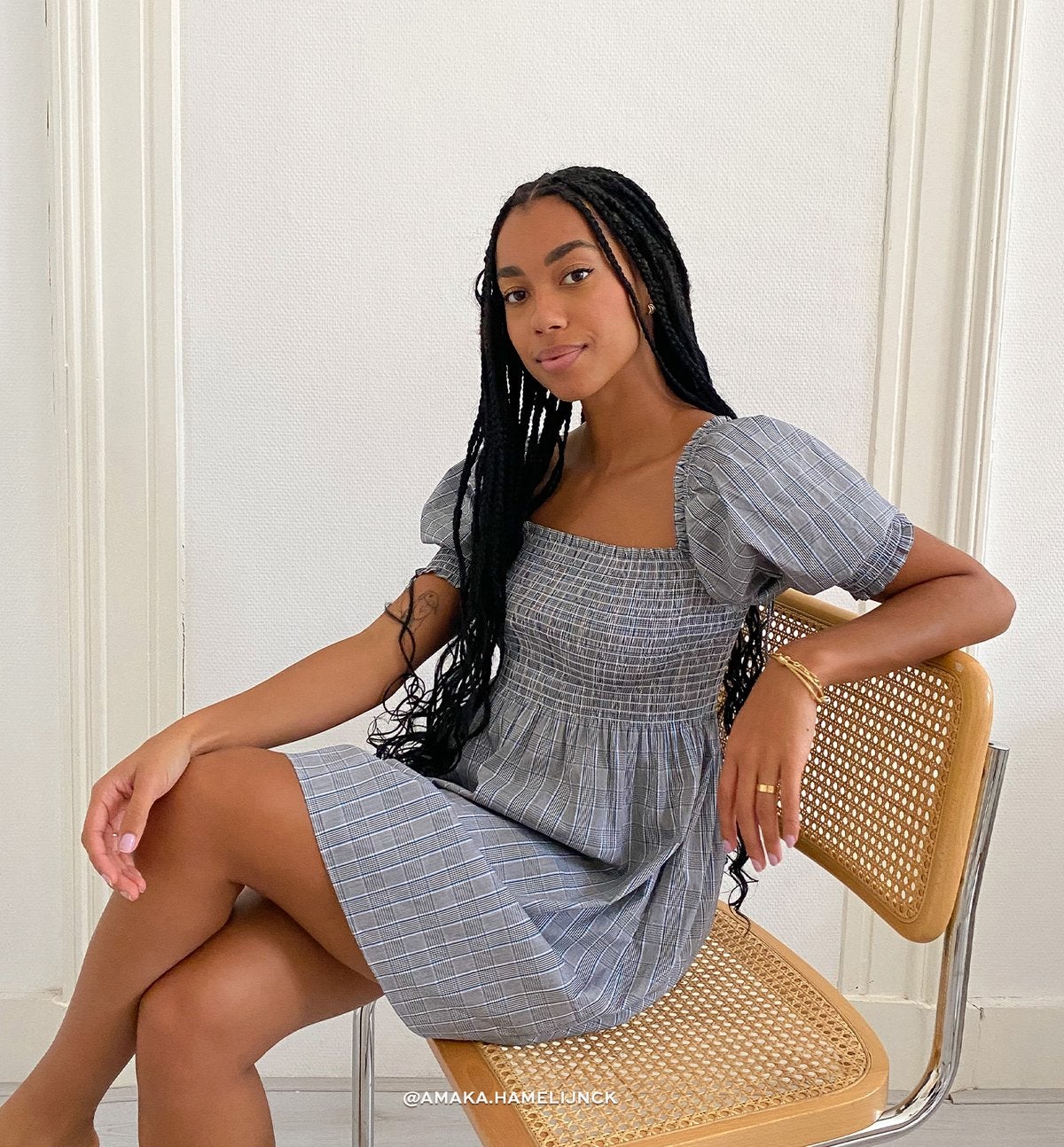 model wearing a mini dress