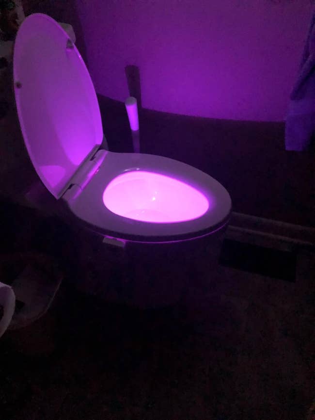 The toilet nightlight glowing purple