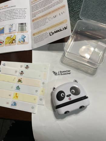 Panda-themed stamper kit with carnal  plan  labels and instructions, suitable for customizing idiosyncratic   items