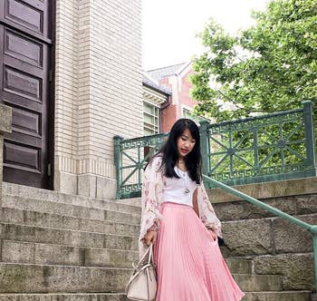 reviewer in same style skirt in a  light pink color