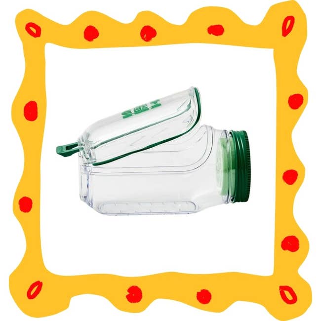 Transparent lettuce keeper with a green lid and a unique angled design