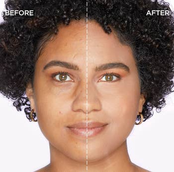 model showing before and after using mascara