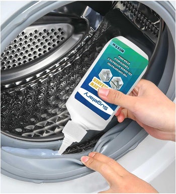 applying gel under the rubber in washing machine door