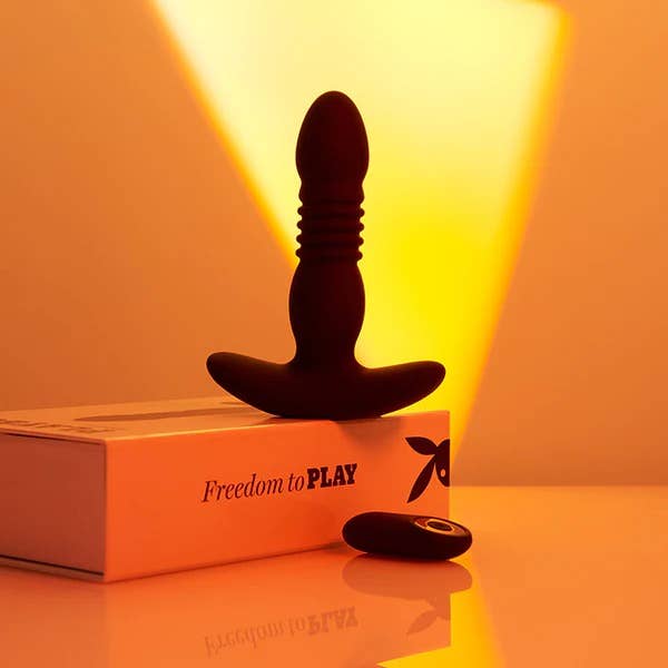 black thrusting butt plug and wireless remote