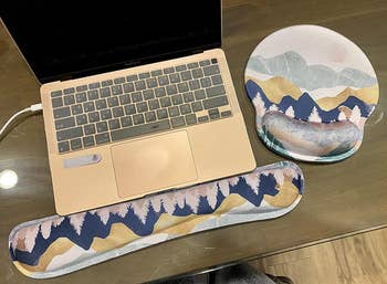 reviewer photo of mountain design wrist rest and mouse pad with wrist support