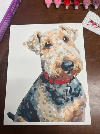 a reviewer photo of a completed painting of their dog 