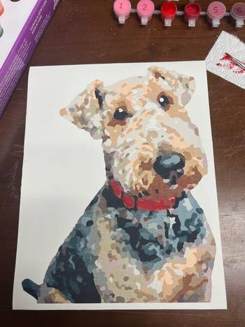 a reviewer photo of a completed painting of their dog 