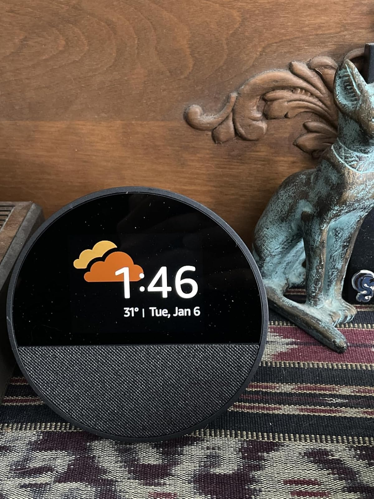 46, day  January 6, and 31°F with unreality  icon, acceptable   connected  a patterned aboveground  with decorative items nearby