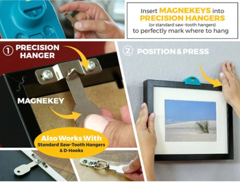 A graphic showing up to use the tools to hang a picture on the wall 