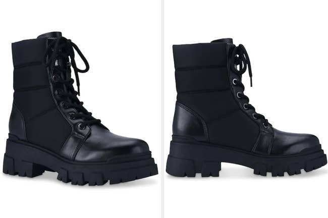 Two images of the black combat boot