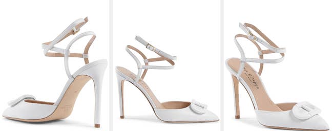 Three images of white heels