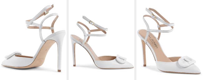 Three images of white heels