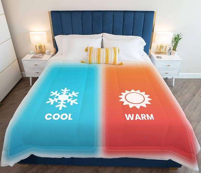 The duvet showing one half is warm and the other is cool