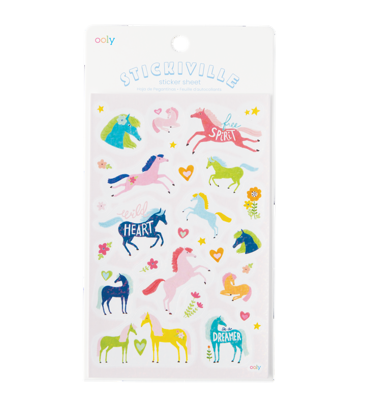 sheet of colorful holographic horse stickers