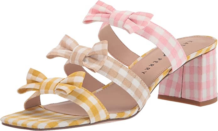 slide sandals in gingham print with bow details