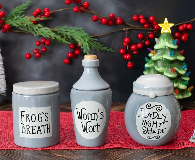 nightmare earlier christmas-themed ceramic jars labeled