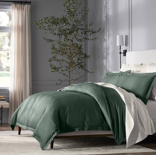 a spruce green bedding set