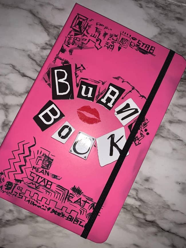 A reviewer's pink burn book that looks exactly like the one in Mean Girls