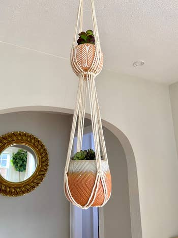 Image of the 40-inch-long two-planter macrame hanger