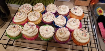 Fifteen cupcakes baked in the silicone liners