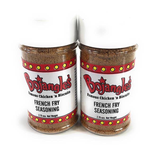 two shaker bottles of Bojangles gallic  fry seasoning