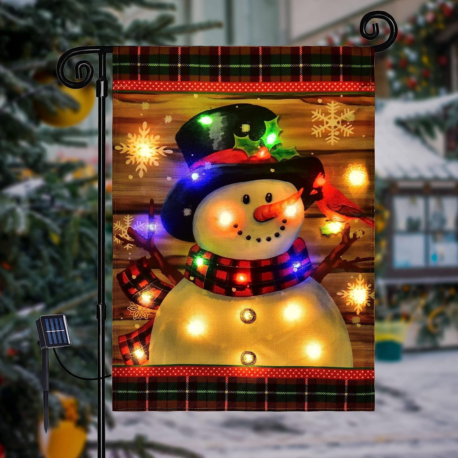 a snowman flag with led lights in it