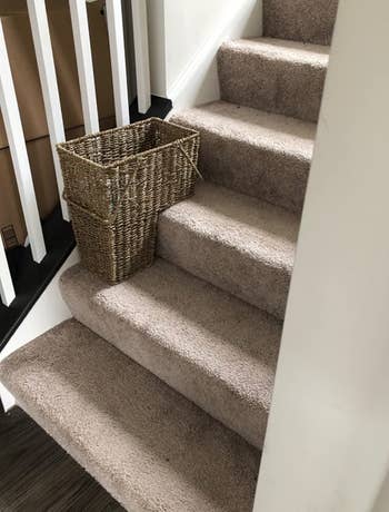 another reviewer image of basket on stairs