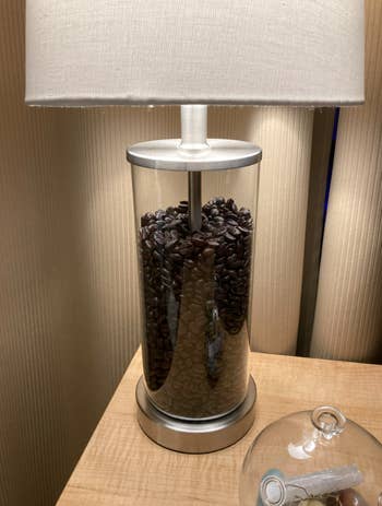 reviewer's lamp filled with coffee beans