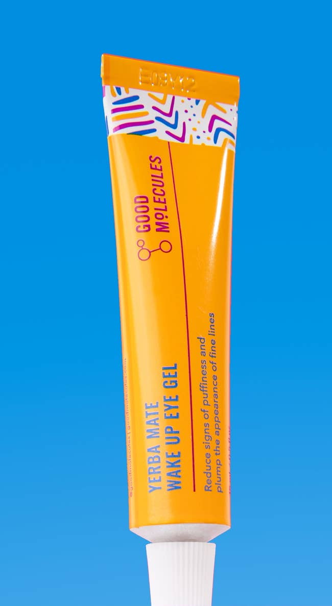 Yerba Mate Wake Up Eye Gel tube, featuring vibrant patterns.