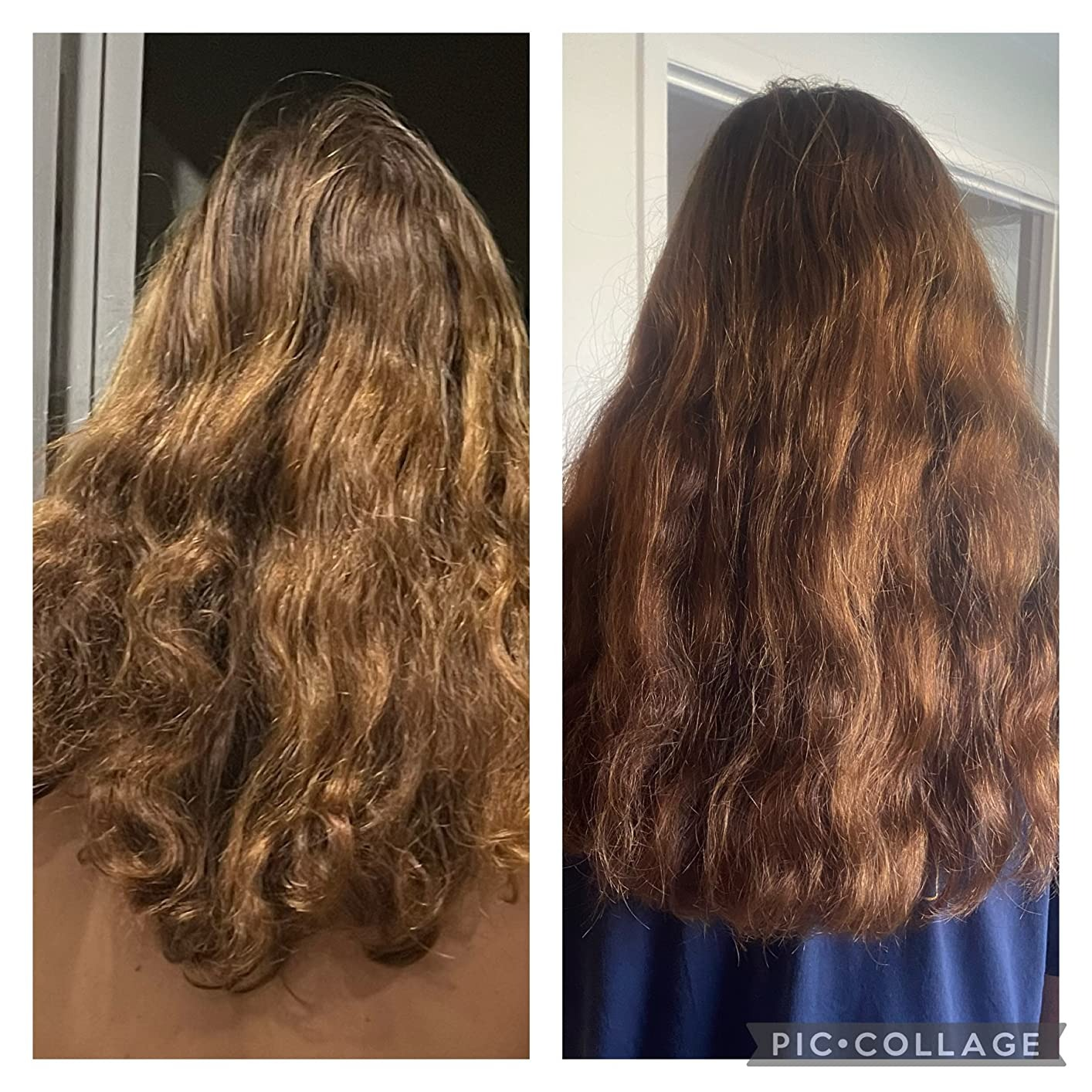Reviewer's hair before and after using wonder water