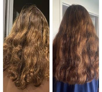 Reviewer's hair before and after using wonder water