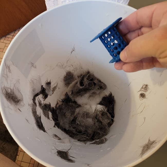 tons of dog hair caught in drain catcher