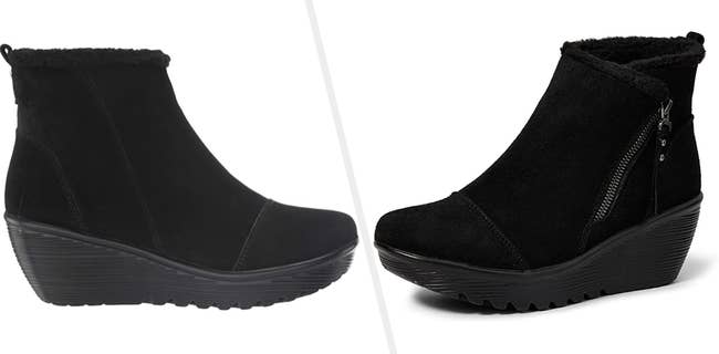 Two images of black booties