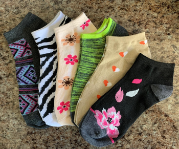 Reviewer image of six colorful socks