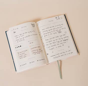 the journal open to a written on page showing all the intentions and logs for the day 