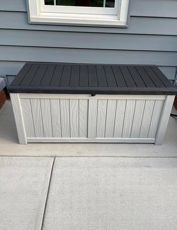 Outdoor storage bench on a patio