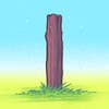 A wooden post sticking out of the grass