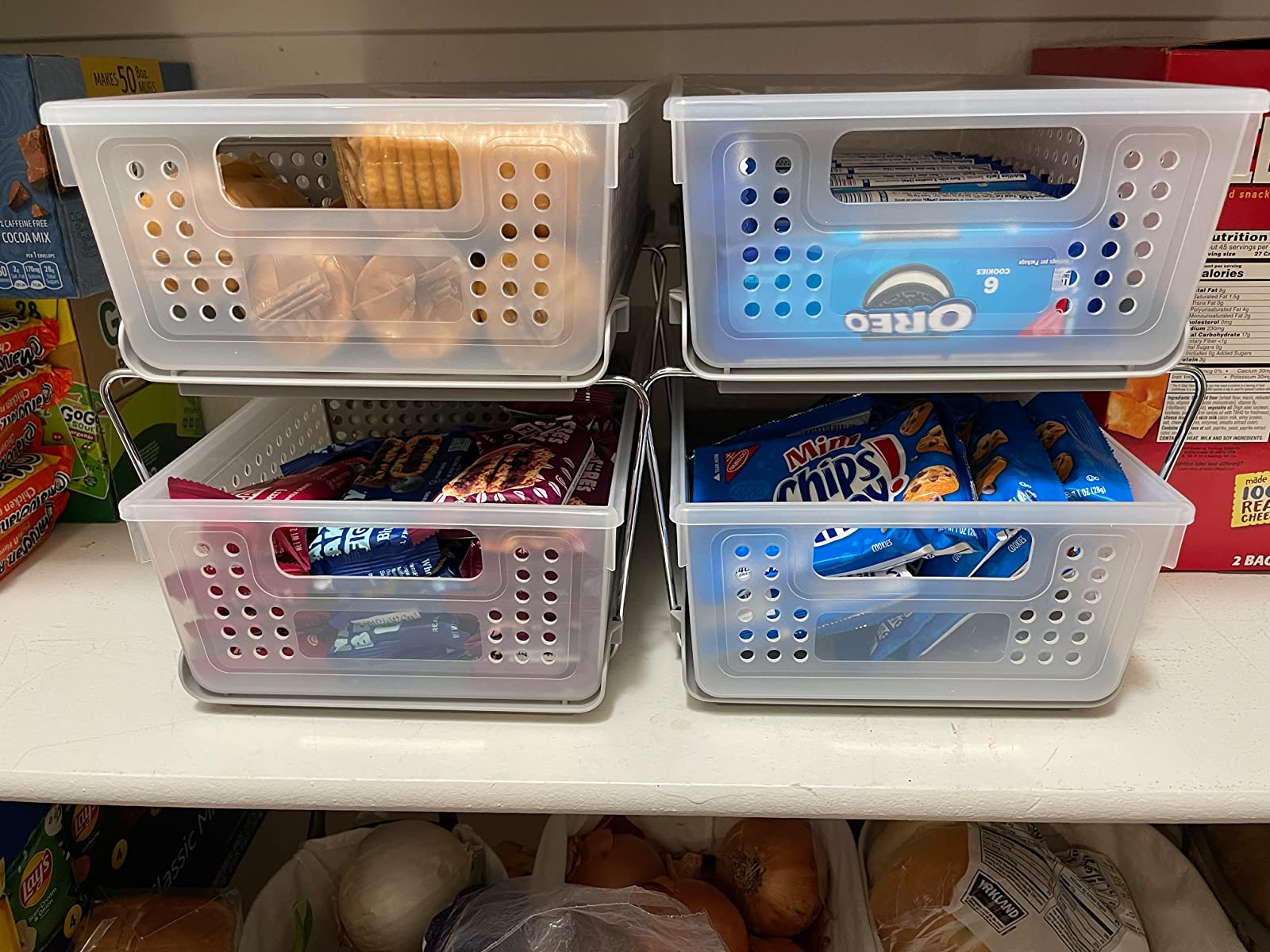 reviewer image of the baskets in the kitchen storing snacks