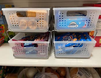reviewer image of the baskets in the kitchen storing snacks