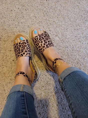Reviewer photo of the leopard print sandals