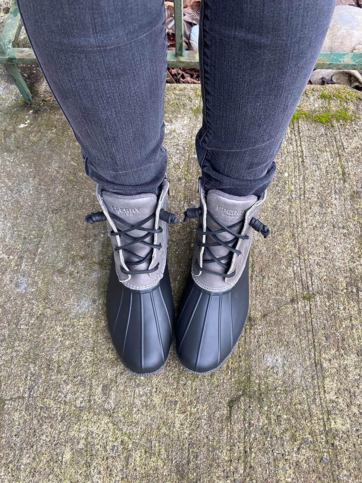 different reviewer in the gray sperry boots